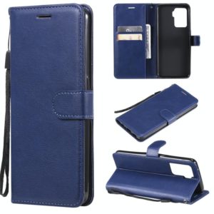For OPPO A94 4G Solid Color Horizontal Flip Protective Leather Case with Holder & Card Slots & Wallet & Photo Frame & Lanyard(Blue) (OEM)