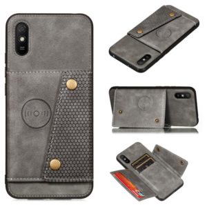 For Xiaomi Redmi 9A Double Buckle PU + TPU Shockproof Magnetic Protective Case with Card Slot & Holder(Grey) (OEM)
