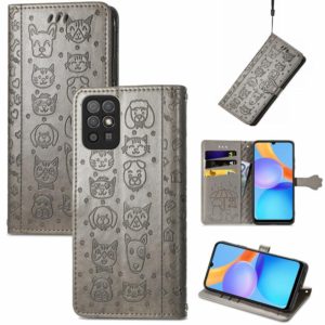 For Honor Play 5T Youth Cat and Dog Embossed Horizontal Flip Phone Leather Case with Holder & Card Slot & Wallet & Lanyard(Grey) (OEM)