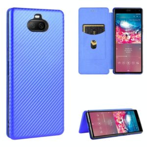 For Sony Xperia 8 Lite Carbon Fiber Texture Horizontal Flip TPU + PC + PU Leather Case with Card Slot(Blue) (OEM)
