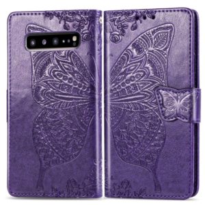 Butterfly Love Flowers Embossing Horizontal Flip Leather Case For Galaxy S10 5G with Holder & Card Slots & Wallet & Lanyard(Dark purple) (OEM)