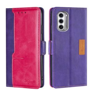 For Motorola Moto G52J 5G Contrast Color Side Buckle Leather Phone Case(Purple + Rose Red) (OEM)