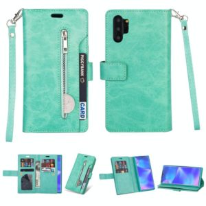 For Samsung Galaxy Note10+ Multifunctional Zipper Horizontal Flip Leather Case with Holder & Wallet & 9 Card Slots & Lanyard(Mint Green) (OEM)