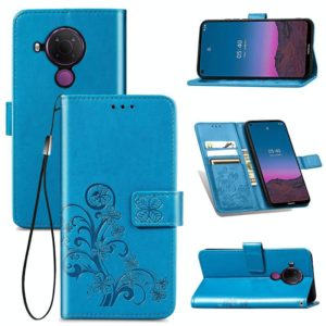 For Nokia 5.4 Four-leaf Clasp Embossed Buckle Mobile Phone Protection Leather Case with Lanyard & Card Slot & Wallet & Bracket Function(Blue) (OEM)