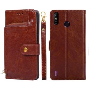 For Infinix Smart 4/X653 Zipper Bag Leather Phone Case(Brown) (OEM)