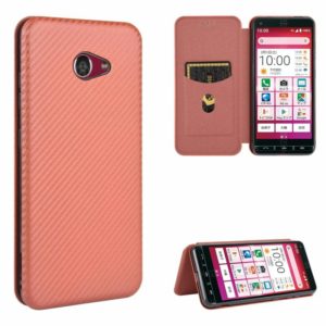 For Kyocera Basio 4 KYV47 Carbon Fiber Texture Horizontal Flip TPU + PC + PU Leather Case with Card Slot(Brown) (OEM)