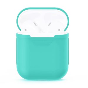 Portable Wireless Bluetooth Earphone Silicone Protective Box Anti-lost Dropproof Storage Bag for Apple AirPods 1/2(Earphone is not Included)(Mint Green) (OEM)