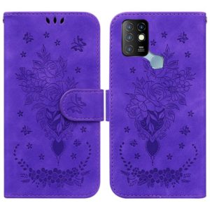 For Infinix Hot 10 X682 Butterfly Rose Embossed Leather Phone Case(Purple) (OEM)