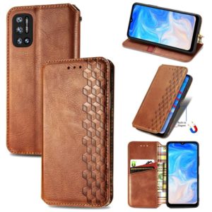 For Doogee N40 Pro Cubic Grid Pressed Horizontal Flip Magnetic Leather Case with Holder & Card Slots & Wallet(Brown) (OEM)