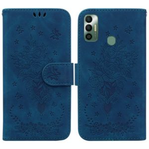 For Tecno Spark 7 Butterfly Rose Embossed Leather Phone Case(Blue) (OEM)