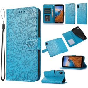 For Xiaomi Redmi 7A Skin Feel Embossed Sunflower Horizontal Flip Leather Case with Holder & Card Slots & Wallet & Lanyard(Blue) (OEM)