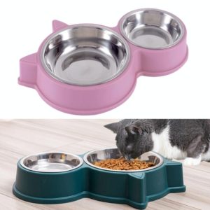 Pet Cat Ears Stainless Steel Double Bowl(Pink) (OEM)