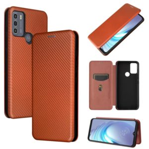 For Motorola Moto G50 Carbon Fiber Texture Horizontal Flip TPU + PC + PU Leather Case with Card Slot(Brown) (OEM)