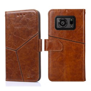 For Sharp Aquos R6 Geometric Stitching Horizontal Flip Leather Phone Case(Light Brown) (OEM)