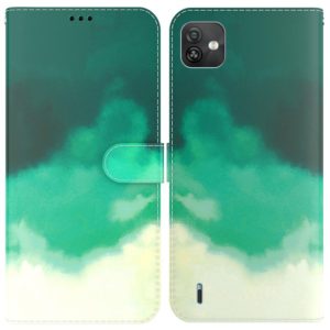 For Wiko Y82 Watercolor Pattern Horizontal Flip Leather Phone Case(Cyan Green) (OEM)