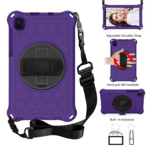 For Samsung Galaxy Tab A7 Lite 8.7 2021 T220 / T225 360 Degree Rotation Honeycomb Shockproof Silicone PC Protective Case with Holder & Shoulder Strap & Hand Strap(Purple Black) (OEM)