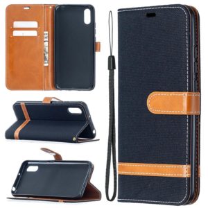 For Xiaomi Redmi 9A Color Matching Denim Texture Horizontal Flip Leather Case with Holder & Card Slots & Wallet & Lanyard(Black) (OEM)