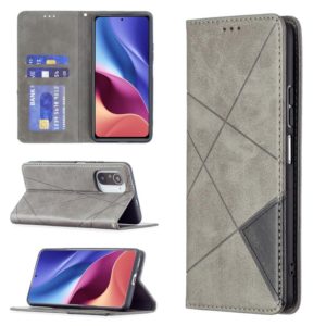 For Xiaomi Mi 11i / Poco F3 / Redmi K40 Rhombus Texture Horizontal Flip Magnetic Leather Case with Holder & Card Slots(Gray) (OEM)
