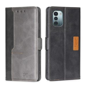 For Nokia G21/G11 Contrast Color Side Buckle Leather Phone Case(Black + Grey) (OEM)