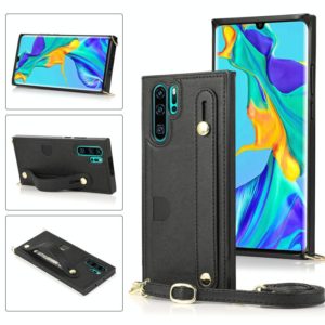 For Huawei P30 Pro Wrist Strap PU+TPU Shockproof Protective Case with Crossbody Lanyard & Holder & Card Slot(Black) (OEM)