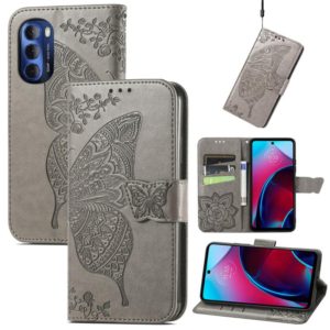 For Motorola Moto G Stylus 5G 2022 Butterfly Love Flower Embossed Leather Phone Case(Grey) (OEM)