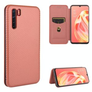 For OPPO A91 / F15 Reno3(Southeast Asia Version) Carbon Fiber Texture Horizontal Flip TPU + PC + PU Leather Case with Card Slot(Brown) (OEM)