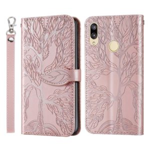 For Huawei P smart 2019 Life of Tree Embossing Pattern Horizontal Flip Leather Case with Holder & Card Slot & Wallet & Photo Frame & Lanyard(Rose Gold) (OEM)