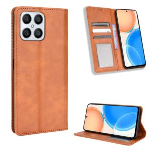For Honor X8 Magnetic Buckle Retro Texture Leather Phone Case(Brown) (OEM)