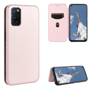 For OPPO A52 / A72 / A92 Carbon Fiber Texture Horizontal Flip TPU + PC + PU Leather Case with Card Slot(Pink) (OEM)