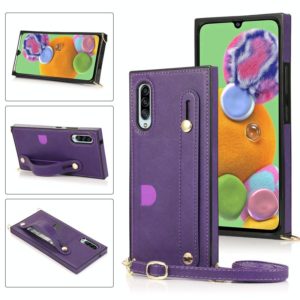 For Samsung Galaxy A90 5G Wrist Strap PU+TPU Shockproof Protective Case with Crossbody Lanyard & Holder & Card Slot(Purple) (OEM)