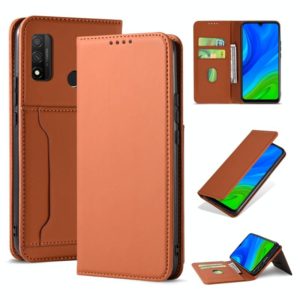 For Huawei P Smart 2020 Strong Magnetism Liquid Feel Horizontal Flip Leather Case with Holder & Card Slots & Wallet(Brown) (OEM)