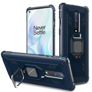 For OnePlus 8 Carbon Fiber Protective Case with 360 Degree Rotating Ring Holder(Blue) (OEM)