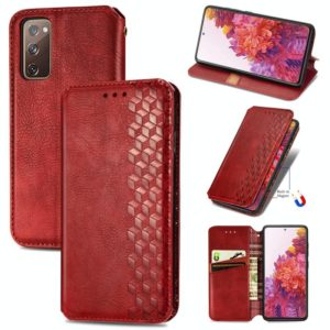 For Galaxy S20 FE(4G/5G) / S20 Lite Cubic Grid Pressed Horizontal Flip Magnetic PU Leather Case with Holder & Card Slots & Wallet(Red) (OEM)