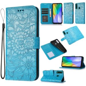 For Huawei Y6p Skin Feel Embossed Sunflower Horizontal Flip Leather Case with Holder & Card Slots & Wallet & Lanyard(Blue) (OEM)
