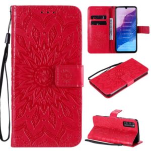 For Huawei Enjoy Z Pressed Printing Sunflower Pattern Horizontal Flip PU Leather Case Holder & Card Slots & Wallet & Lanyard(Red) (OEM)