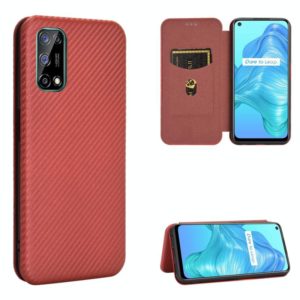 For OPPO Realme V5 / Realme Q2 Carbon Fiber Texture Horizontal Flip TPU + PC + PU Leather Case with Card Slot(Brown) (OEM)