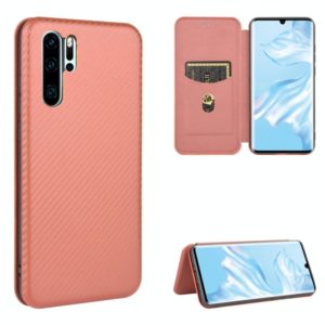 For Huawei P30 Pro Carbon Fiber Texture Horizontal Flip TPU + PC + PU Leather Case with Card Slot(Brown) (OEM)