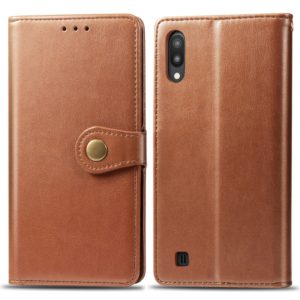 Retro Solid Color Leather Buckle Mobile Phone Protection Leather Case with Photo Frame & Card Slot & Wallet & Bracket Function for Galaxy M10(Brown) (OEM)