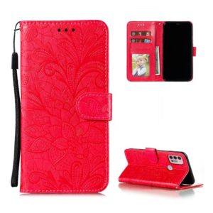 For Motorola Moto G30 Lace Flower Embossing Pattern Horizontal Flip Leather Case with Holder & Card Slots & Wallet & Photo Frame(Red) (OEM)