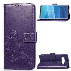 Lucky Clover Pressed Flowers Pattern Leather Case for Galaxy S10e, with Holder & Card Slots & Wallet & Hand Strap (Purple) (OEM)