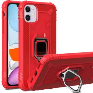 For iPhone 12 / 12 Pro Carbon Fiber Protective Case with 360 Degree Rotating Ring Holder(Red) (OEM)