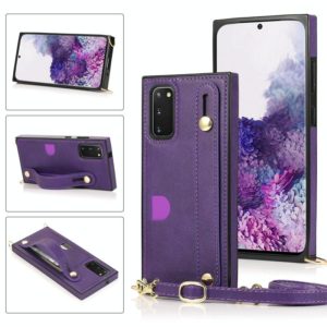 For Samsung Galaxy S20 Plus Wrist Strap PU+TPU Shockproof Protective Case with Crossbody Lanyard & Holder & Card Slot(Purple) (OEM)