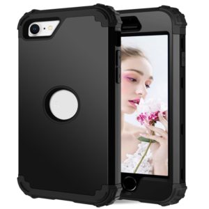 For iPhone SE 2022 / SE 2020 Silicone + PC Three-piece Anti-drop Mobile Phone Protection Back Cover(Black) (OEM)