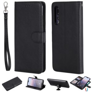 For Huawei P20 Pro Solid Color Horizontal Flip Protective Case with Holder & Card Slots & Wallet & Photo Frame & Lanyard(Black) (OEM)