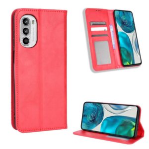 For Motorola Moto G52 4G Magnetic Buckle Retro Texture Leather Phone Case(Red) (OEM)