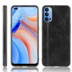 For Oppo Reno4 4G International Edition Shockproof Sewing Cow Pattern Skin PC + PU + TPU Case(Black) (OEM)