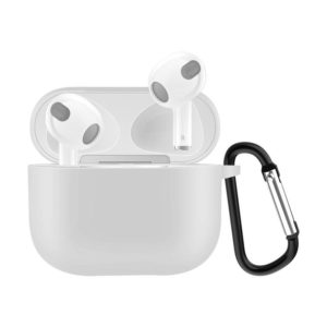 Solid Color Silicone Earphone Protective Case for AirPods 3, with Hook(White) (OEM)