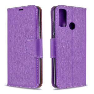 For Huawei P Smart (2020) Litchi Texture Pure Color Horizontal Flip PU Leather Case with Holder & Card Slots & Wallet & Lanyard(Purple) (OEM)