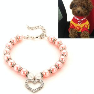 Pet Supplies Pearl Necklace Pet Collars Cat and Dog Accessories, Size:M(Pink) (OEM)