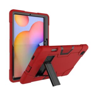 For Samsung Galaxy Tab S6 Lite P610 Contrast Color Robot Shockproof Silicon + PC Protective Case with Holder(Red + Black) (OEM)